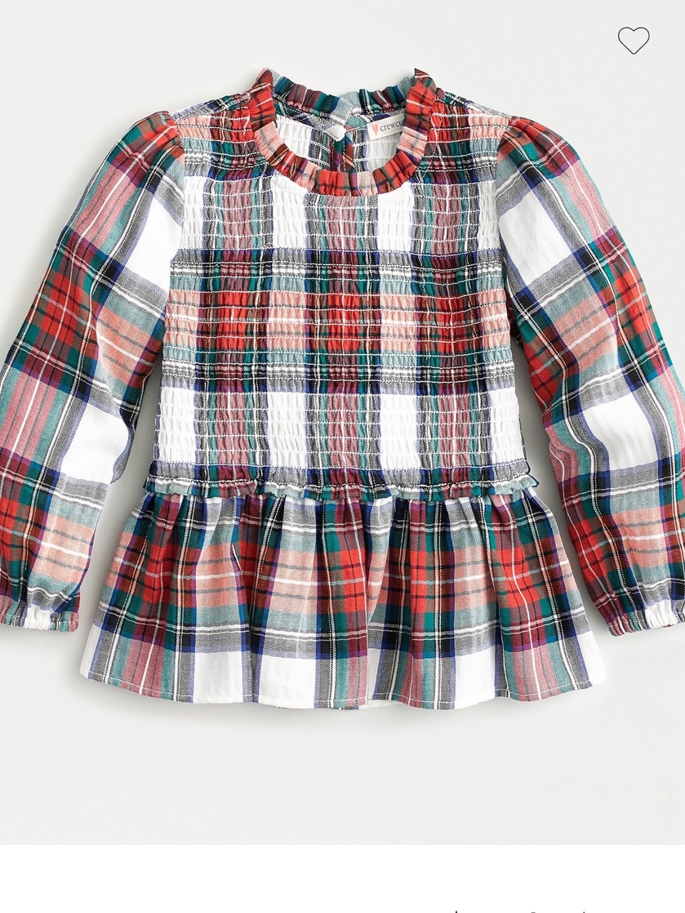 Crewcuts - Long Sleeve Smocked Girls' ruffle peplum top in snowy Stewart tartan